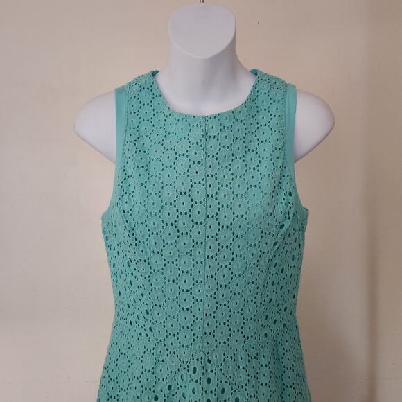 NICOLE BY NICOLE MILLER Green Teal Eyelet Sleeveless A-line Mini Dress Size 4 - Picture 4 of 10